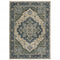 8' X 11' Blue And Beige Oriental Area Rug With Fringe