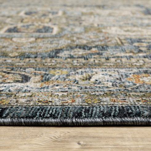 8' X 11' Blue And Midnight Oriental Area Rug With Fringe