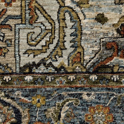 8' X 11' Blue And Midnight Oriental Area Rug With Fringe