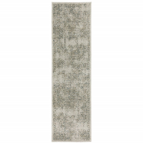 8' Beige And Gray Oriental Distressed Runner Rug