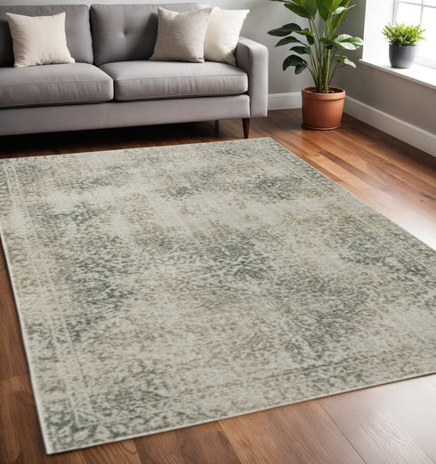 8' X 11' Gray Oriental Power Loom Area Rug