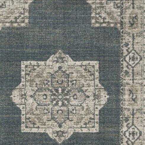8' X 11' Blue and Beige Oriental Power Loom Area Rug