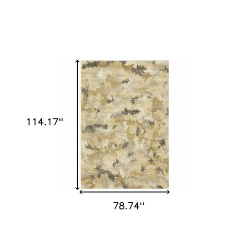 8' X 11' Beige Grey And Gold Abstract Power Loom Stain Resistant Area Rug