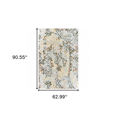8' X 11' Gray And Gold Abstract Distressed Area Rug