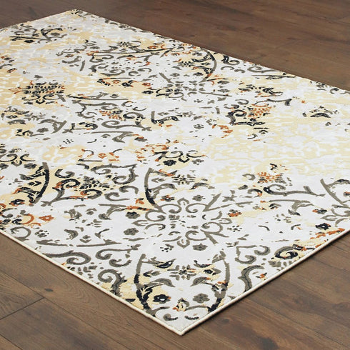 8' X 11' Gray And Gold Abstract Distressed Area Rug