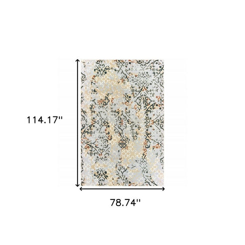 8' X 11' Gray And Gold Abstract Distressed Area Rug