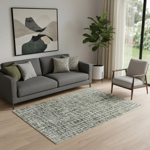 8' X 11' Gray And Ivory Abstract Area Rug
