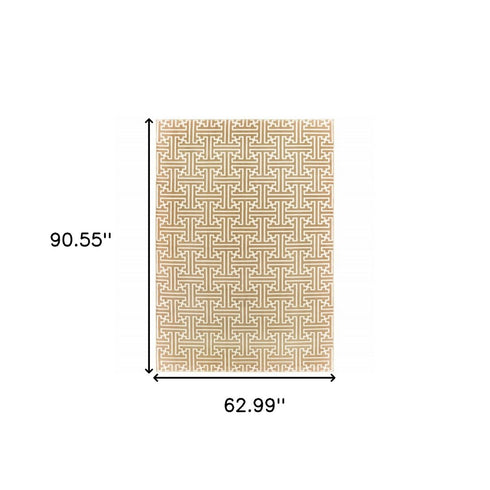 8' X 11' Gold And Ivory Geometric Area Rug