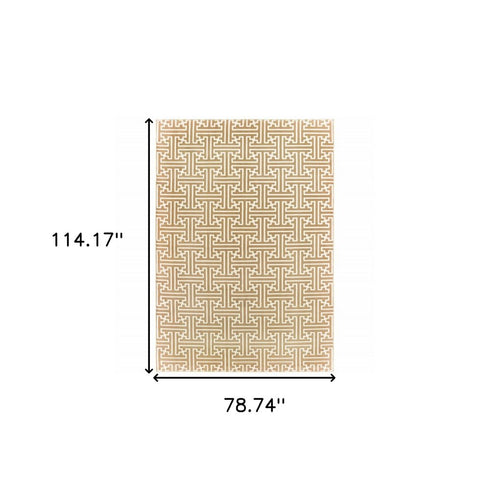 8' X 11' Gold And Ivory Geometric Area Rug