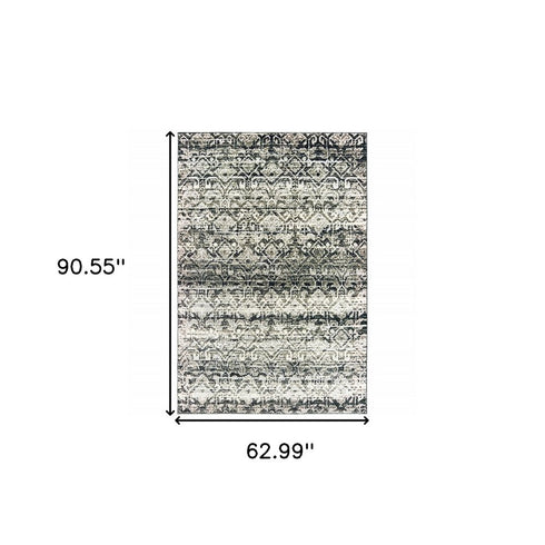 8' X 11' Gray And Ivory Geometric Distressed Area Rug