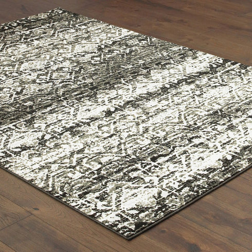 8' X 11' Gray And Ivory Geometric Distressed Area Rug