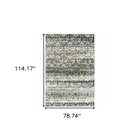 8' X 11' Gray And Ivory Geometric Distressed Area Rug