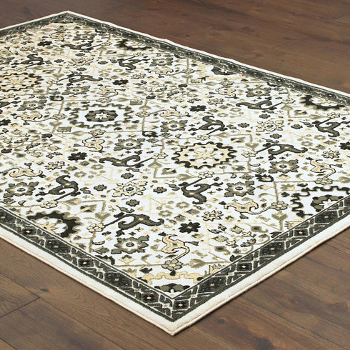 8' X 11' Ivory And Navy Blue Oriental Area Rug