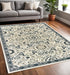 8' X 11' Ivory And Navy Blue Oriental Area Rug