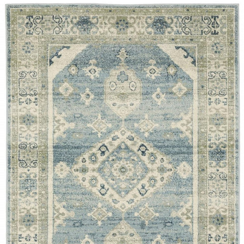 8' X 10' Blue Grey Beige And Teal Oriental Power Loom Stain Resistant Area Rug