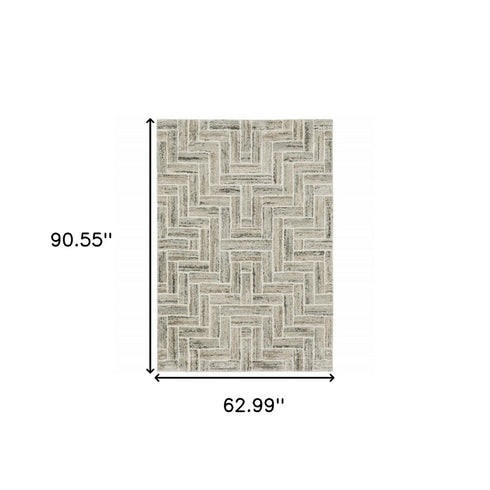 8' X 11' Ivory And Beige Geometric Area Rug