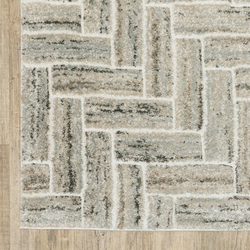 8' X 11' Ivory And Beige Geometric Area Rug