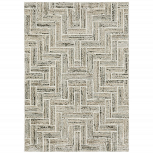 8' X 11' Ivory And Beige Geometric Area Rug