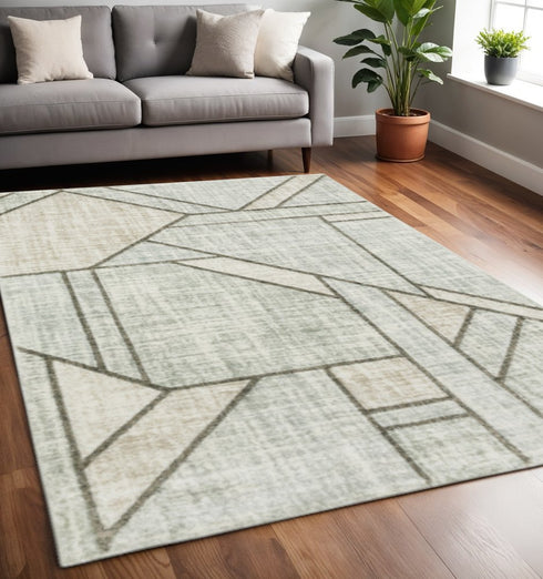 8' X 11' Gray And Ivory Geometric Power Loom Area Rug