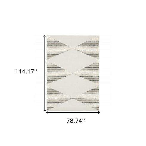 8' X 11' Beige Black And Green Geometric Area Rug