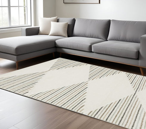 8' X 11' Beige Black And Green Geometric Area Rug