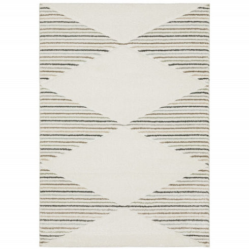 8' X 11' Beige Black And Green Geometric Area Rug