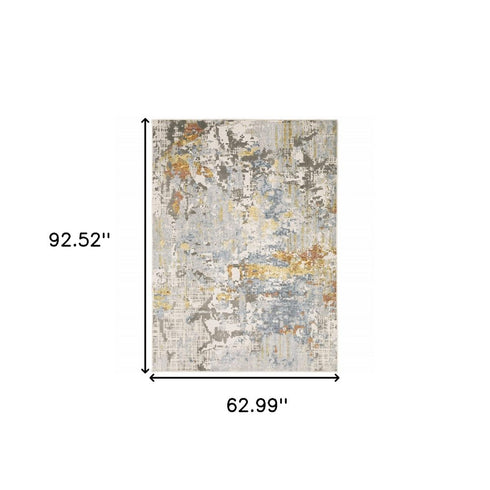 8' X 11' Beige And Blue Abstract Area Rug