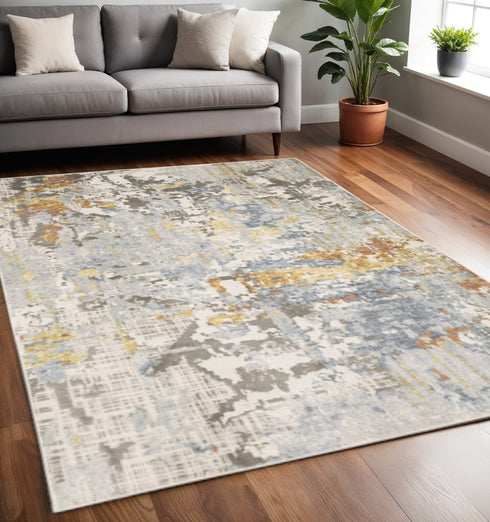 8' X 11' Beige And Blue Abstract Area Rug
