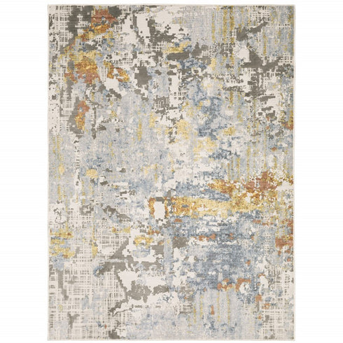 8' X 11' Beige And Blue Abstract Area Rug
