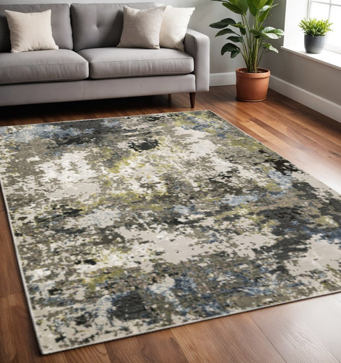 8' X 11' Gray And Green Abstract Area Rug