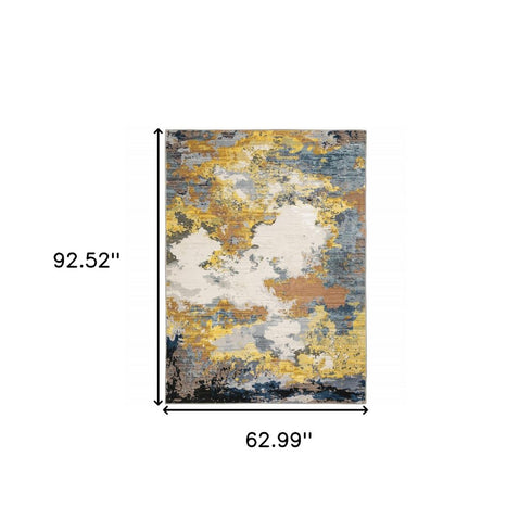8' X 11' Yellow And Blue Abstract Area Rug
