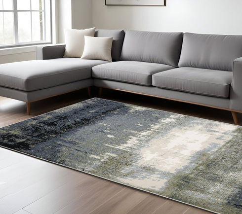 8' X 11' Blue And Green Abstract Area Rug