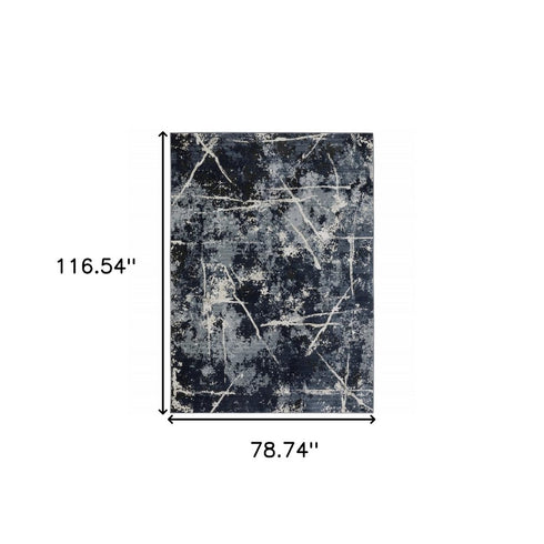 8' X 11' Blue Gray And Black Abstract Area Rug