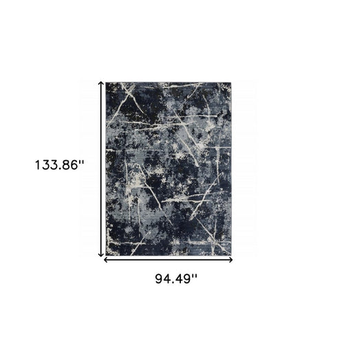 8' X 11' Blue Gray And Black Abstract Area Rug