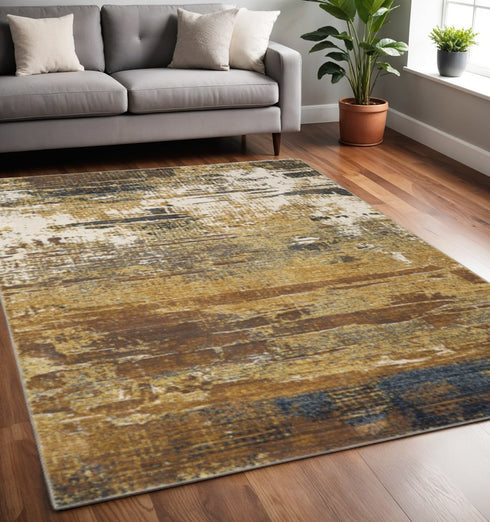 8' X 11' Gold And Beige Abstract Area Rug