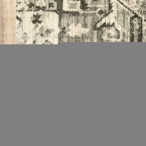 8' X 11' Grey Ivory And Brown Oriental Power Loom Stain Resistant Area Rug