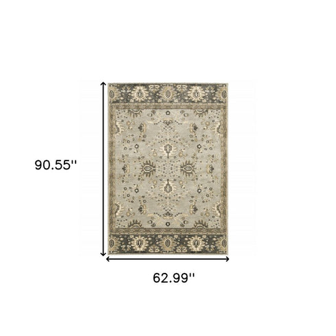 8' X 11' Grey Brown Tan And Beige Oriental Power Loom Stain Resistant Area Rug