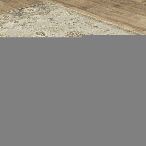 8' X 11' Grey Brown Tan And Beige Oriental Power Loom Stain Resistant Area Rug