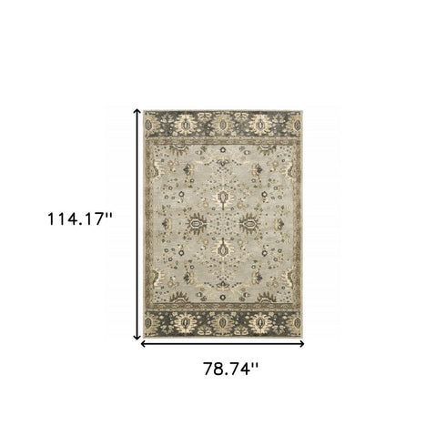 8' X 11' Grey Brown Tan And Beige Oriental Power Loom Stain Resistant Area Rug