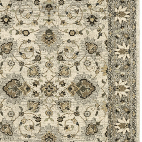 8' X 11' Beige Grey Brown And Charcoal Oriental Power Loom Stain Resistant Area Rug