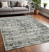 8' X 11' Ivory Grey Charcoal Blue And Taupe Oriental Power Loom Stain Resistant Area Rug