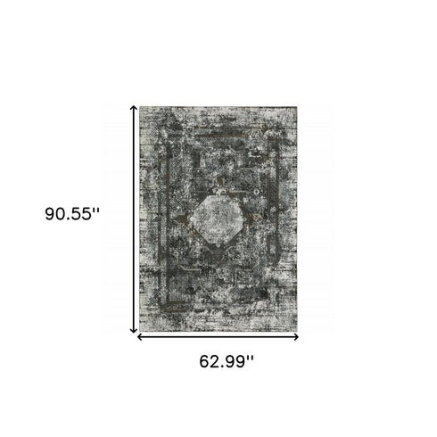 8' X 11' Charcoal And Gray Oriental Distressed Area Rug