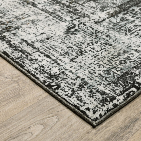 8' X 11' Charcoal And Gray Oriental Distressed Area Rug