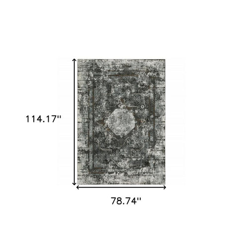 8' X 11' Charcoal And Gray Oriental Distressed Area Rug