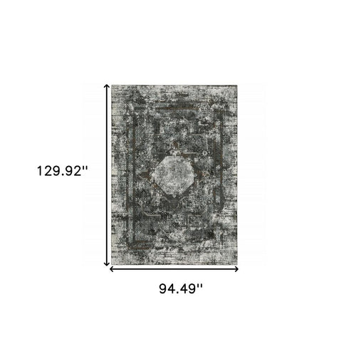 8' X 11' Charcoal And Gray Oriental Distressed Area Rug