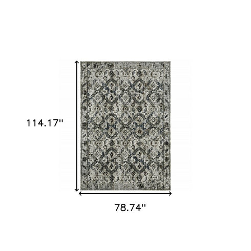 8' X 11' Charcoal And Gray Oriental Distressed Area Rug