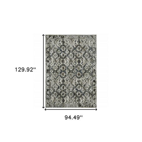 8' X 11' Charcoal And Gray Oriental Distressed Area Rug