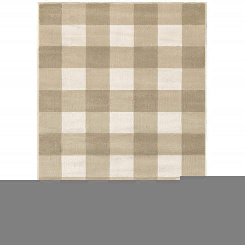 8' X 10' Beige And Ivory Geometric Power Loom Stain Resistant Area Rug