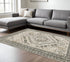 8' X 10' Ivory Grey Black And Ivory Oriental Power Loom Stain Resistant Area Rug