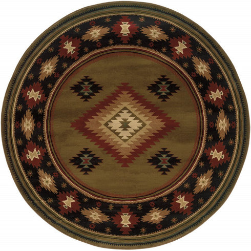 8' X 11' Green Southwestern Power Loom Stain Resistant Area Rug